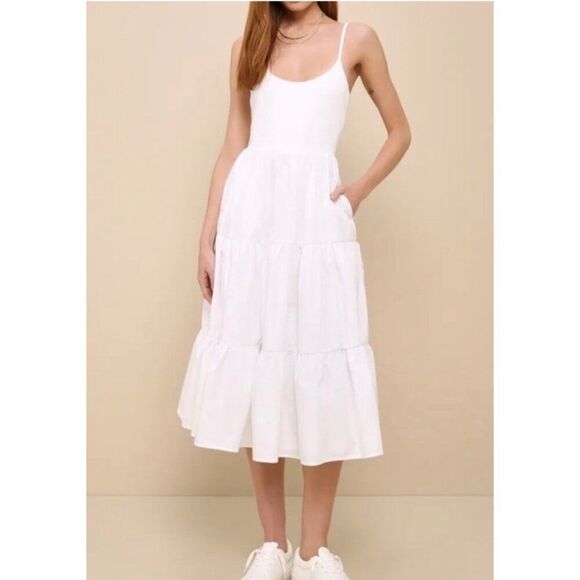 NWT Lovable Cutie White Sleeveless Tiered Midi Dress With Pockets SZ Large - Picture 5 of 15